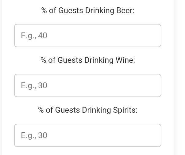 Wedding Alcohol Calculator: Estimate How Much beer, wine, spirits and Costs Input Drink Preferences